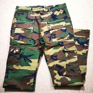 Camouflage Cargo Skinny Flare Jeans Pants Mens #8